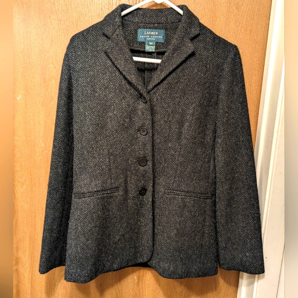 Vintage Ralph Lauren Herringbone 100% Wool 3 Button Blazer sz 4P